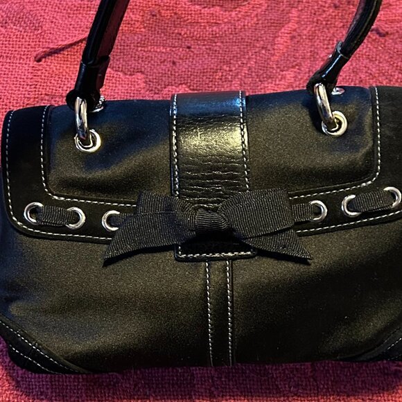 Vintage Y2K COACH Mini Soho Madison Top Handle Black Satin/Suede Bag - Picture 2 of 8